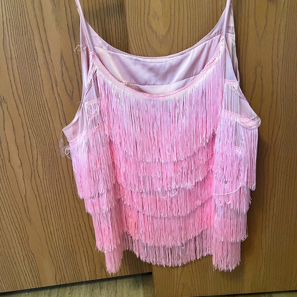 Hand sewn pink fringe tank top